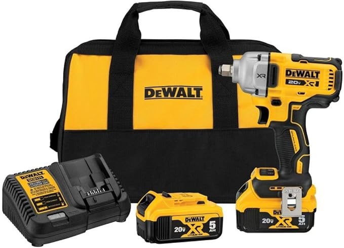 DEWALT 20V MAX Impact Wrench, Cordless, 1/2 inch, 2 Batteries and Charger Included (DCF891P2)