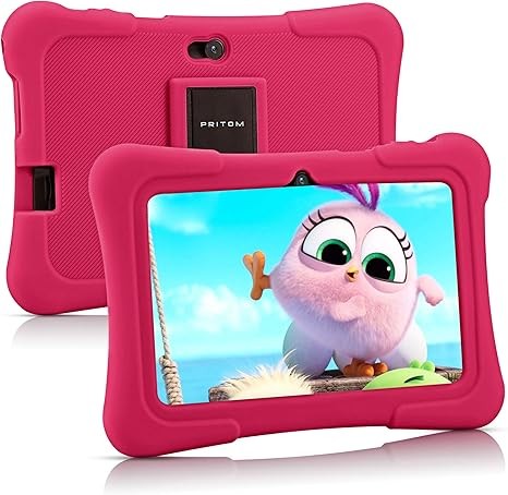 PRITOM 7 inch Kids Tablet | Quad Core Android OS, 32 GB ROM | WiFi,Bluetooth,Dual Camera | Educational,Games,Parental Control,Kids Software Pre-Installed with Kids-Tablet Case (Pink)