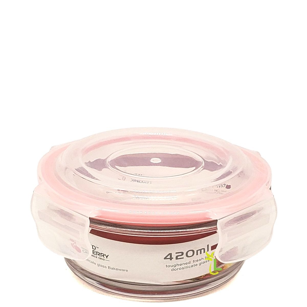 RED CHERRY RND GL SNAP LID BOWL 420ml