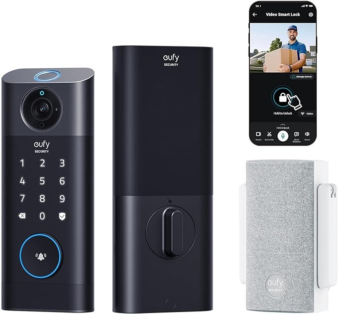 eufy Video Smart Lock S330, Chime Included, 3-in-1 Camera+Doorbell+Fingerprint Keyless Entry Door Lock, Smart Wi-Fi Deadbolt for Front Door, App Remote Control, No Monthly Fee, SD Card Required