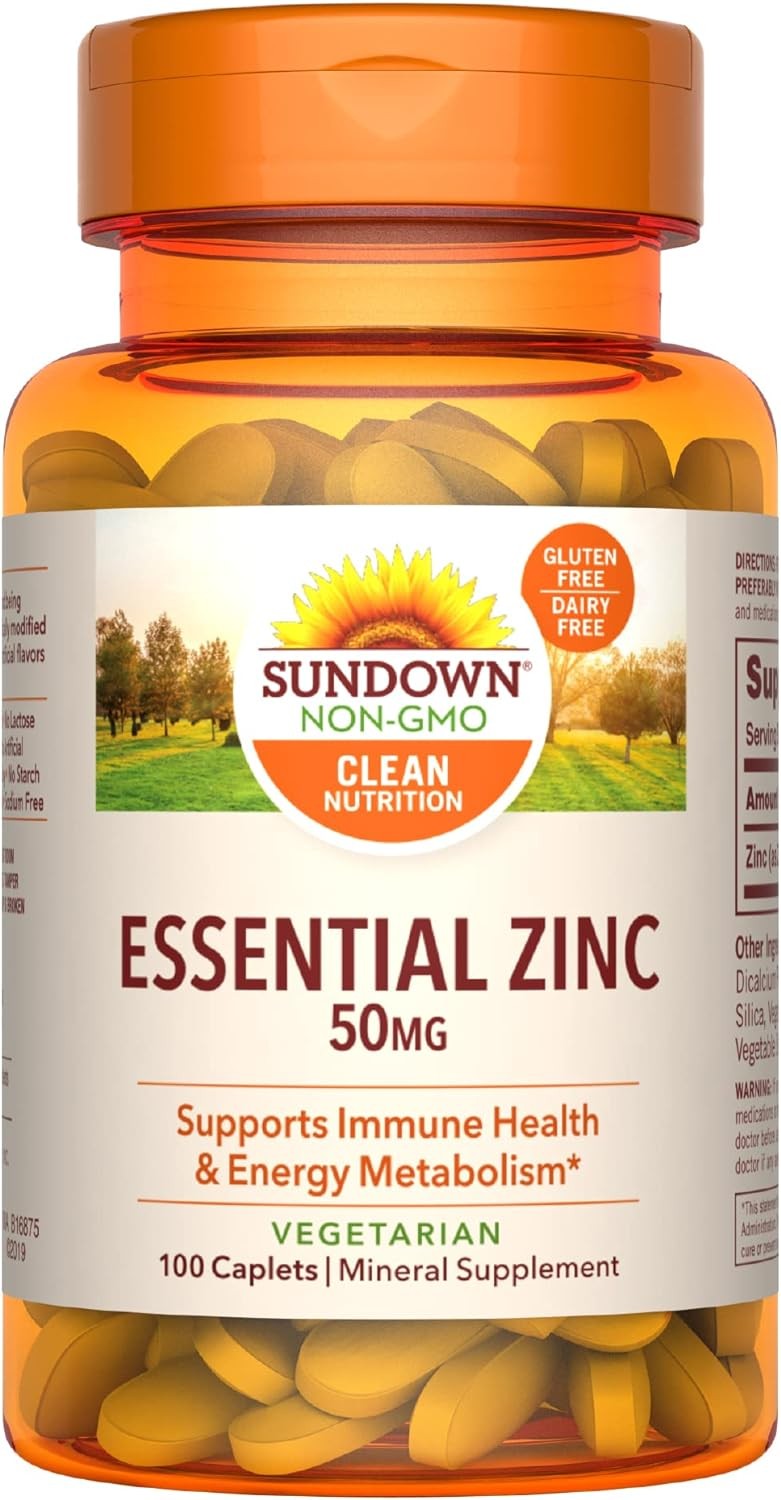 Sundown Clean Nutrition Essential Zinc 50 mg Vegetarian Caplets, 100 Count